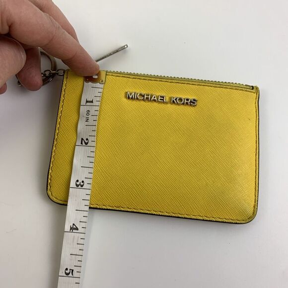 Michael Kors Jet Set Travel Saffiano Leather Coin Pouch Yellow Small Key Zip - Picture 13 of 13